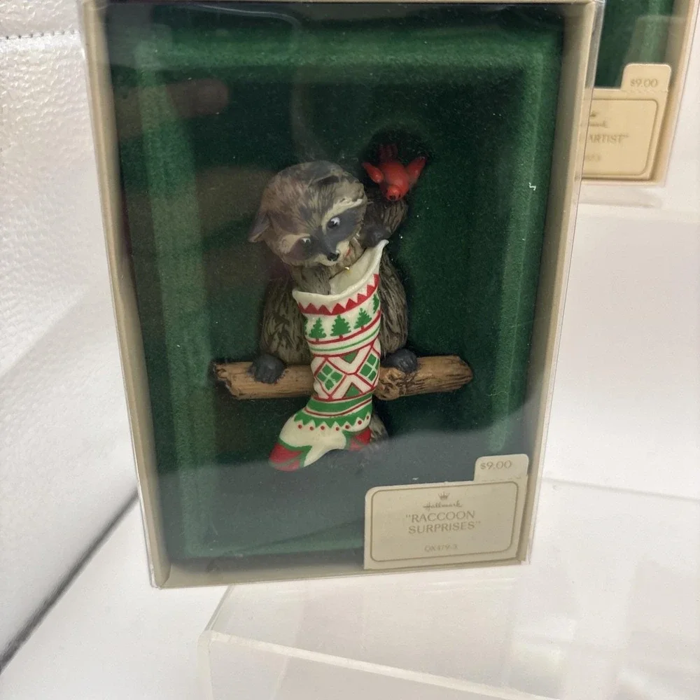 Vtg~Hallmark Ornaments~Lot of 4~Elfin Artist/Ice Sculptor/Pinecone Home/Raccoon